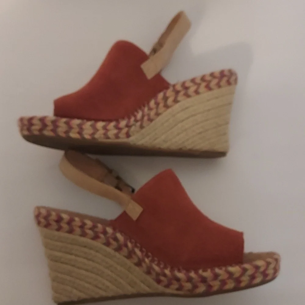 Toms Wedge Sandal Espadrille Monica Orange Suede Size 7